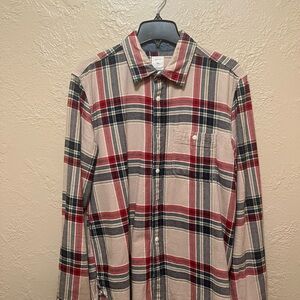 GAP Men's Plaid Button-Down Shirt - Beige, Red & Navy